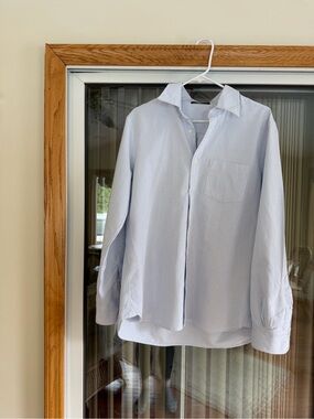 Brandy Melville Light Blue & White Pinstripe Oversized Button-Down Shirt